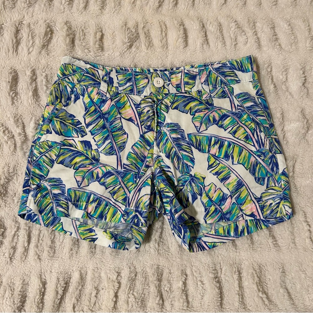 Tori Richard Blue Green Tropical Print Women Shorts